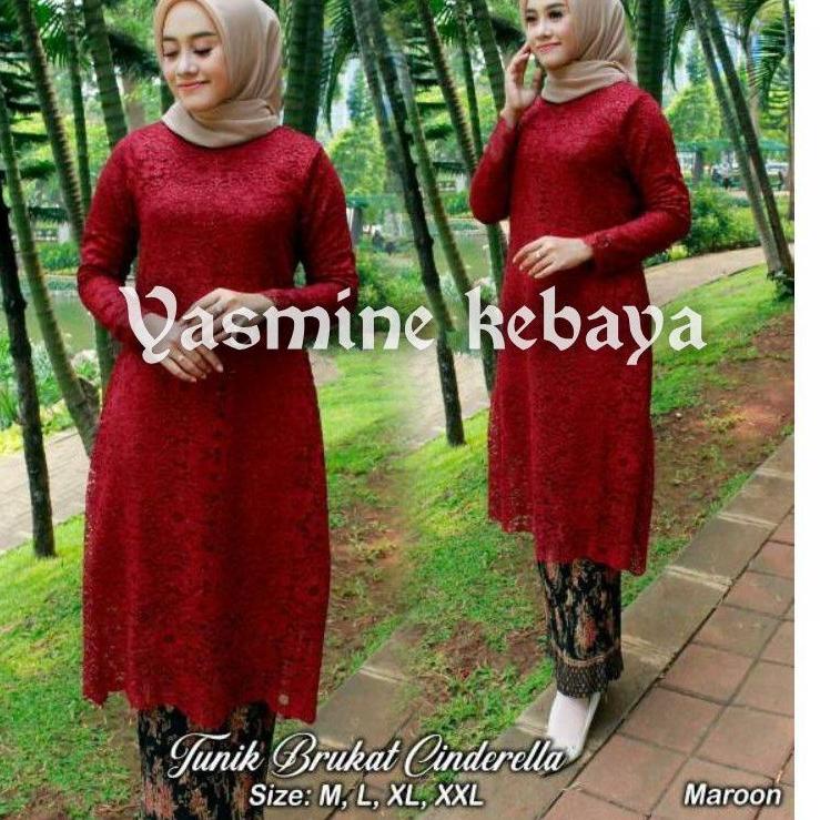 Terbaik KEBAYA BROKAT TUNIK MODERN / SET TUNIK PUTIH BRUKAT MUSLIM / SETELAN KEBAYA BRUKAT JUMBO / K