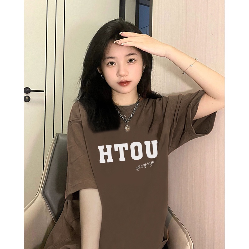 kaos lengan pendek wanita kekinian korean style letter graphic print T-shirt oversize  kaos hitam