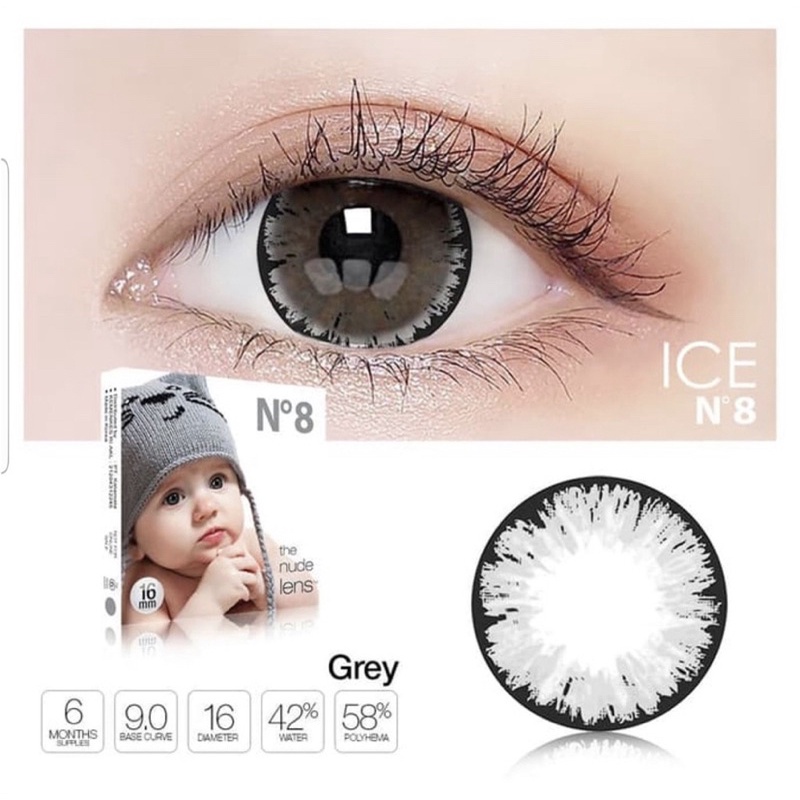Softlens ICE N8 GREY by Exoticon MINUS (0,50 - 10,00) dia 16mm (BIG EYES)