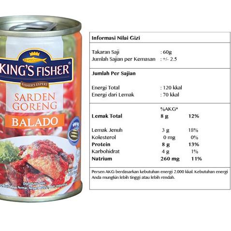 

Update King's Fisher Paket 3 pcs Sarden goreng mini rasa saus balado Makanan Kaleng 155 gr !!
