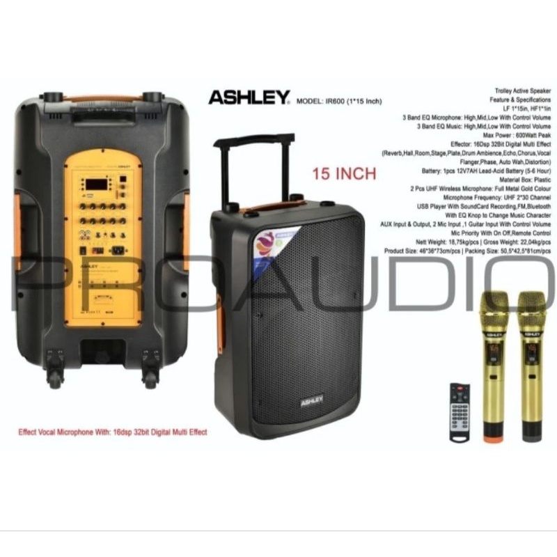Speaker Portable Ashley Wireless 15 Inch IR600 IR 600 IR-600 Original
