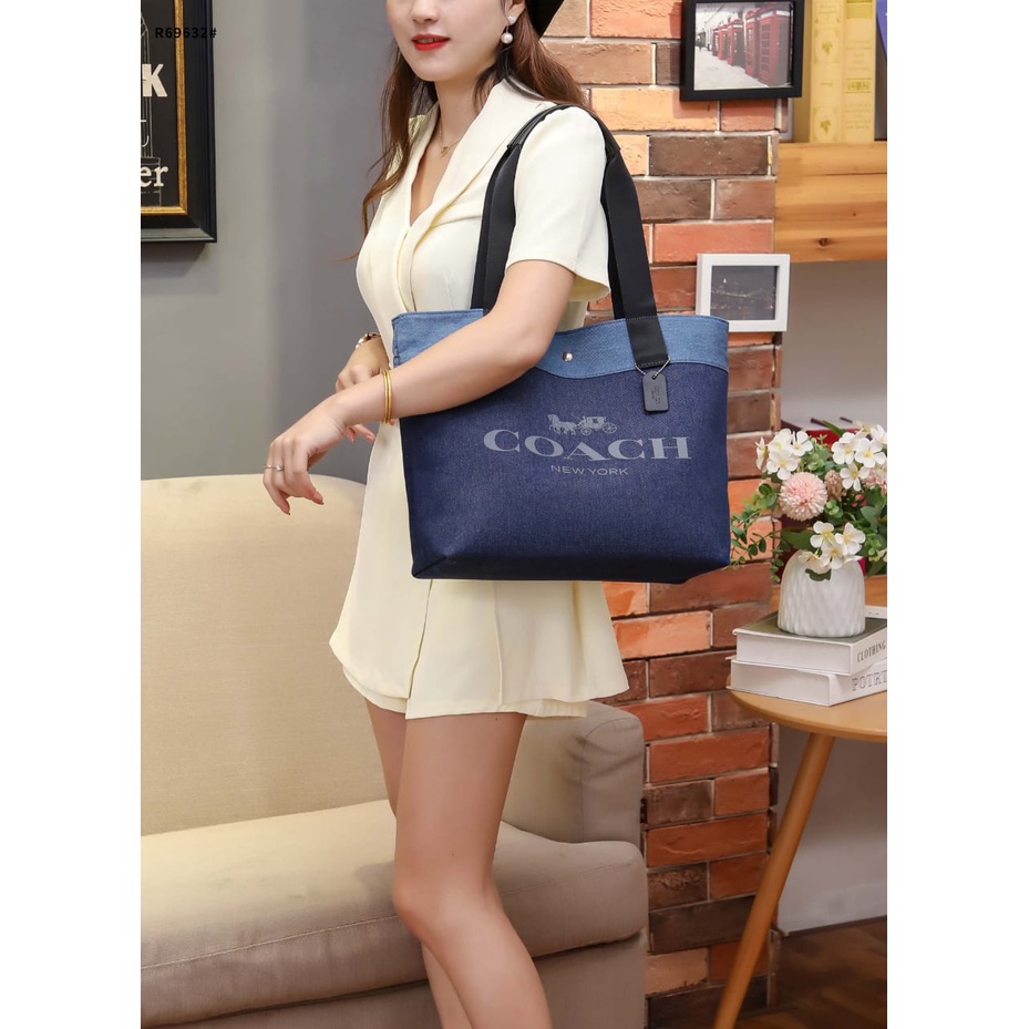 Coa Denim Canvas Tote Bag's Silver Hardware R69632