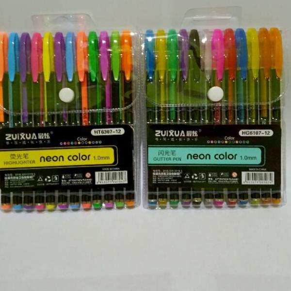 

₭ SATU SET ( 12 WARNA ) Pulpen Gel Pen Zuixua Neon Color Glitter Pen Highlighter Pen Pastel Pen 1.0 mm ㄽ