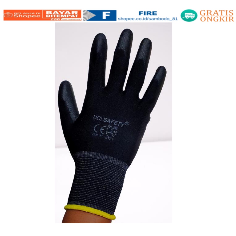 Sarung Tangan Statis Multitask Karet Palm Fit Ukuran S,M, L, XL Proyek Satpam Anti Slip Hitam Black Hand Gloves Mekanik Montir Berkebun Tukang Telapak Tangan dilapisi karet Bahan Nylon Polyester Elektronik Assembly