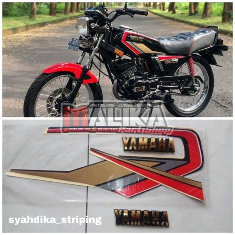 BEST SELLER STICKER STRIPING LIS BODY YAMAHA RX KING COBRA 1992 HITAM GRAFIS MERAH DAN EMBLEM YAMAHA
