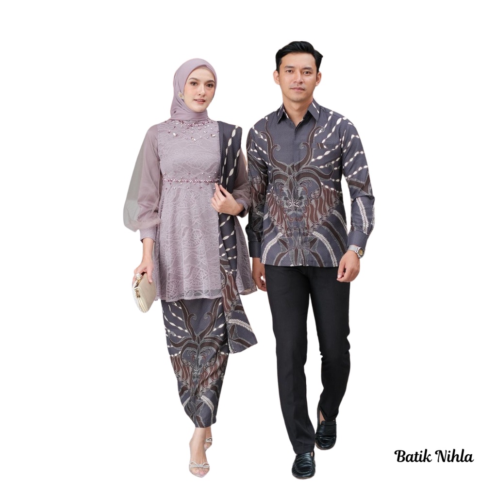 Jual Set Couple Amanda Batik Kebaya Modern New Arrival Series Warna Nude Ice Blue Grey Coksu 5609