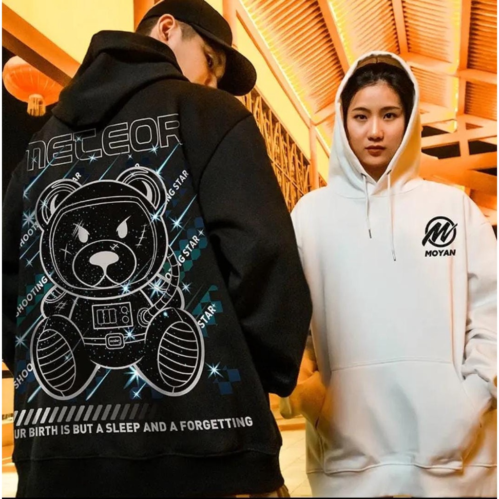 HOODIE UNISEX COUPLE OVERSIZE METEOR BEAR // JUMPER UNISEX KOREAN STYLE FLEECE TEBAL LEMBUT TERBARU,