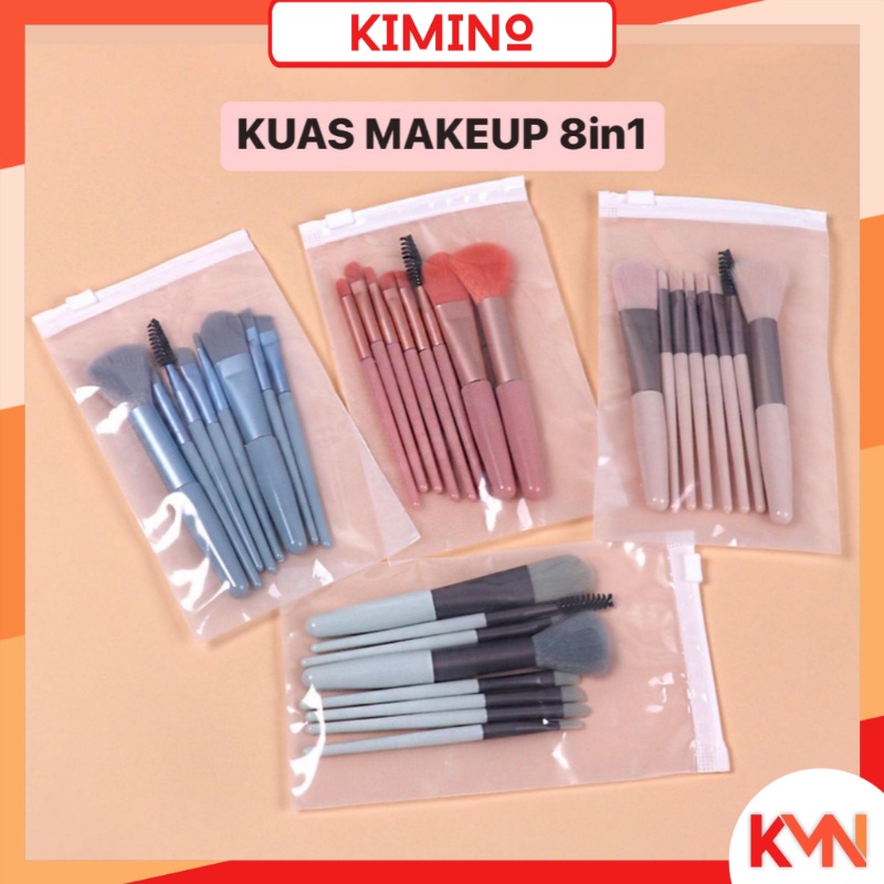 KMN Kuas Make up 8 in 1 Free Pouch Set Cosmetic Brush  Make Up Tools Paket Kuas Makeup 8pcs Mini Travel Beauty Tools