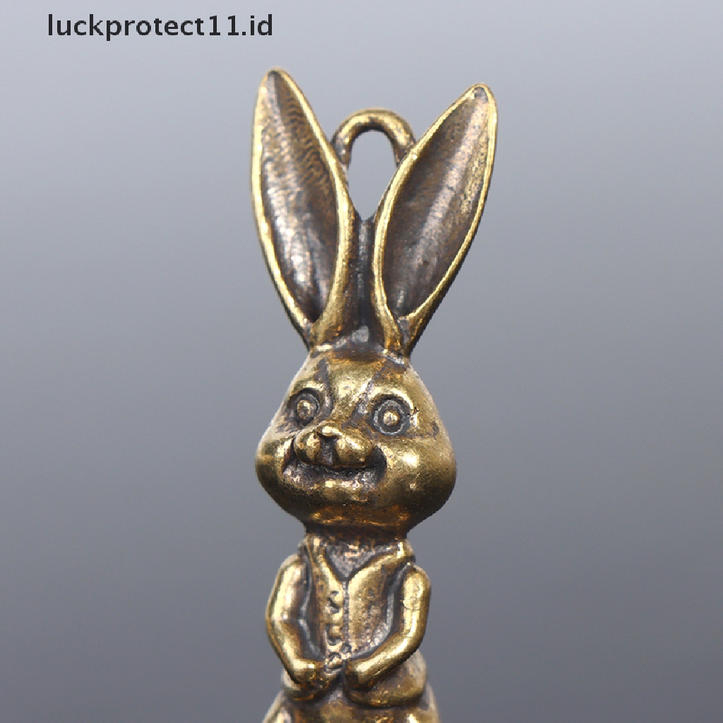 /Fashion Hot// Fashion// Kuningan Keyring Liontin Hewan Kelinci Figure Gantungan Kunci Lucky Rabbit Statue Ornamen Retro Patung Dekorasi Desktop Rumah.