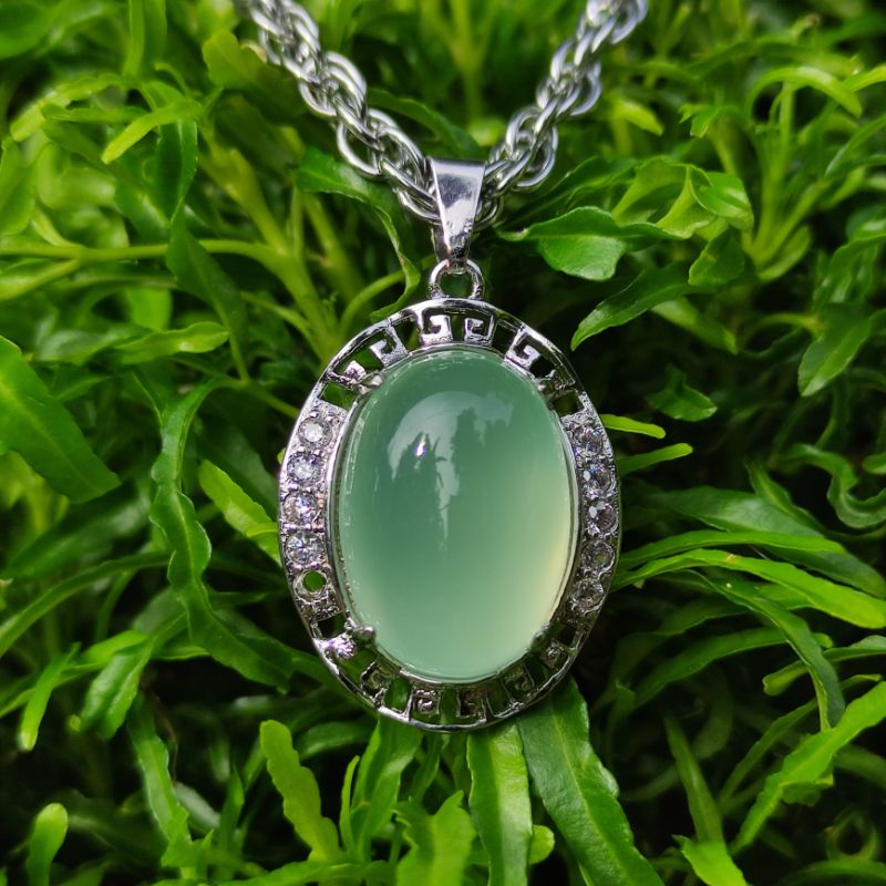 Kalung liontin batu akik anggur hijau Natural (N)
