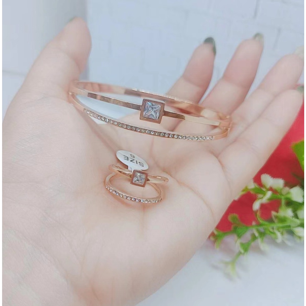 Set Titanium Gelang Dan Cincin Perhiasan Wanita Jewelry D61