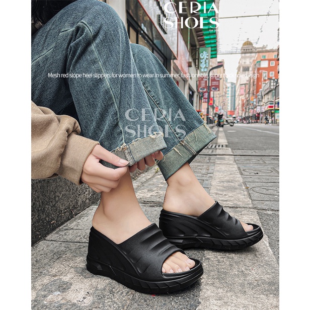 EVA Sandal Slop Wedges Platform Wanita Import Slipper Korean Super High Heels Bahan Karet Spons Ringan Tinggi 9 Cm Rubber Non-Slip Empuk Elastis BALANCE 808