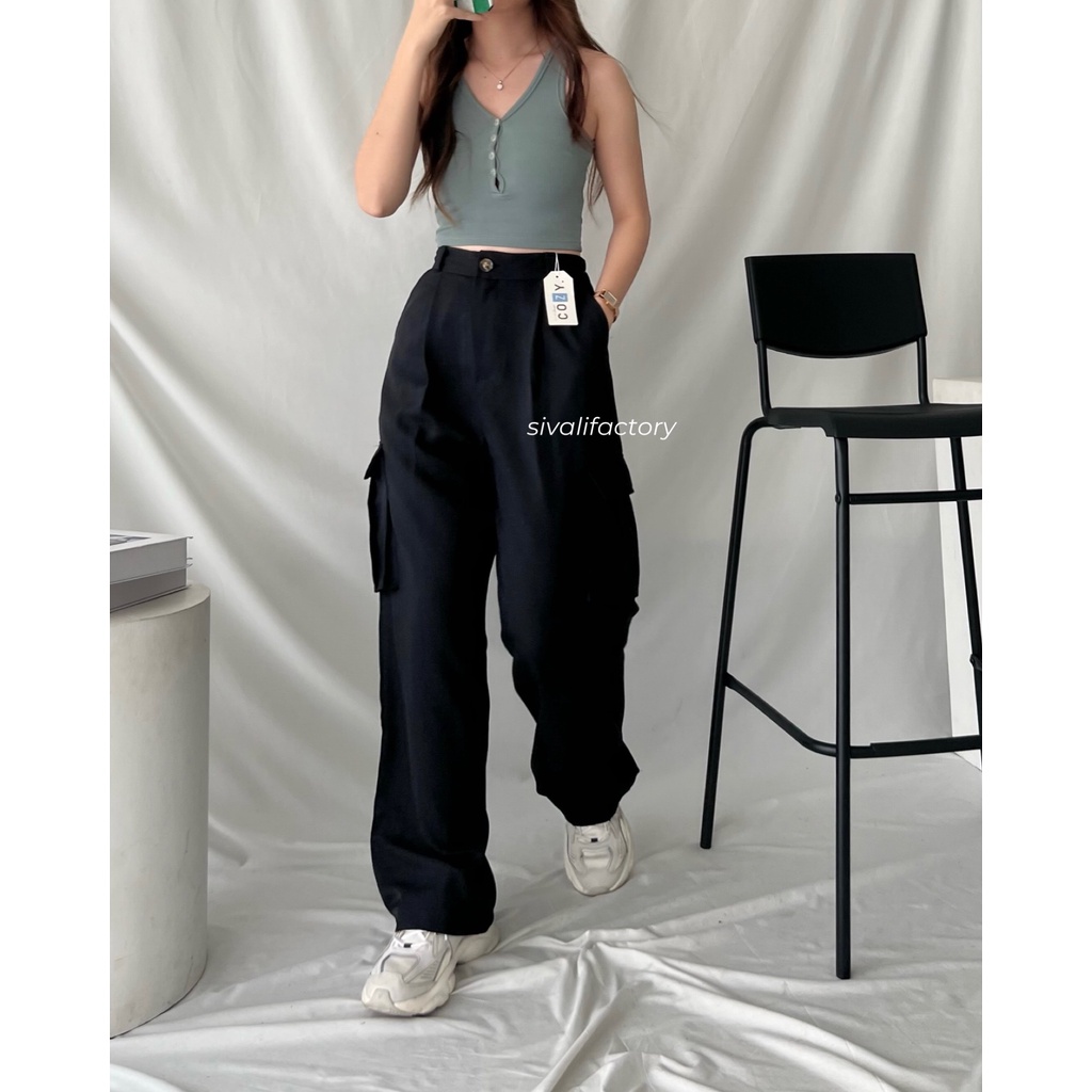 SIVALI Joan Cargo Pants - Highwaist Loose Cargo - Celana Kargo Wanita - Baggy Pants