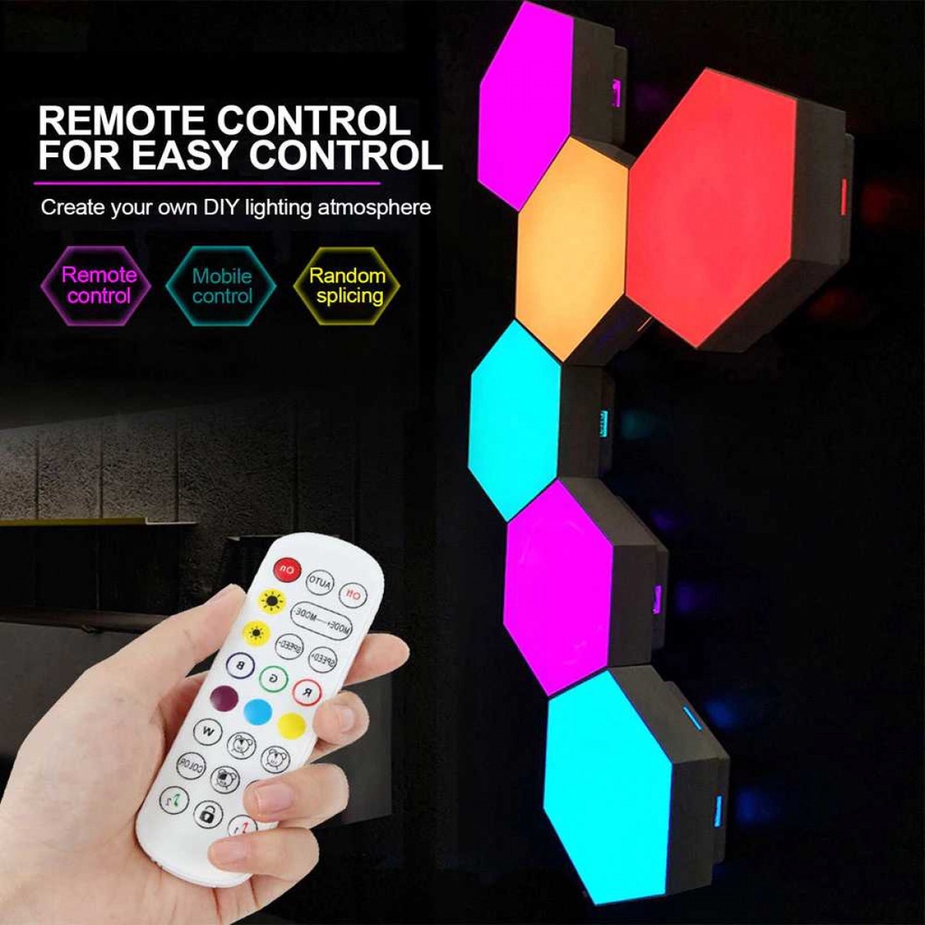 Lampu Hexagon LED RGB 10 PCS Dekorasi Interior Kontrol Aplikasi Remote