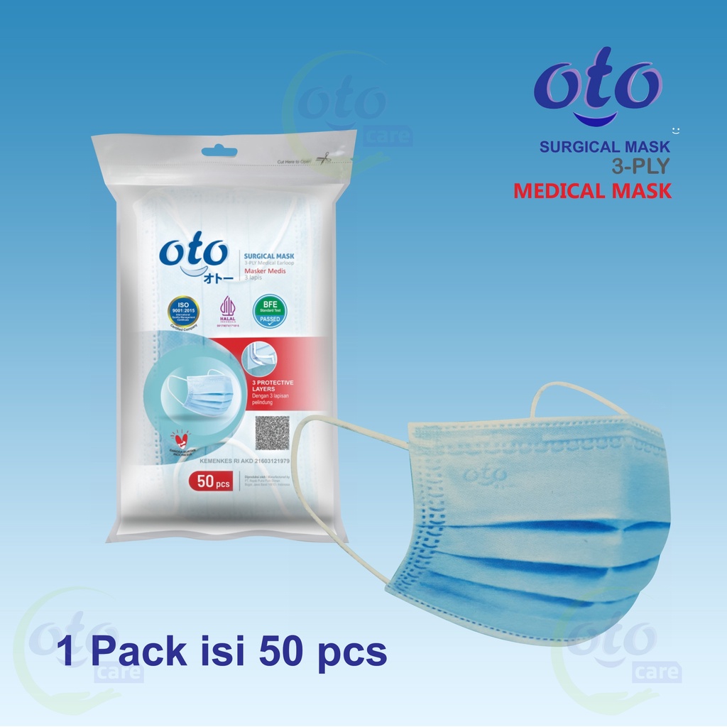 OTO Masker Medis Kesehatan Earloop Surgical Mask 3 lapis isi 50 pcs
