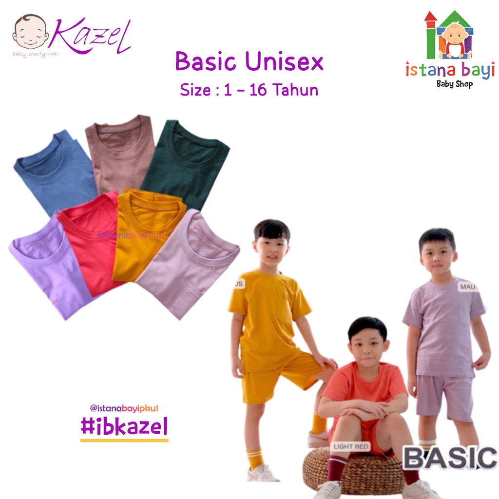 Kazel x Zebe Tshirt Basic Pocket Unisex Anak 6-12 Tahun / Atasan Anak Murah