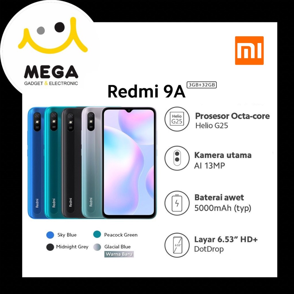 Xiaomi Redmi 9A 3GB + 32GB Garansi Resmi Xiaomi Indonesia