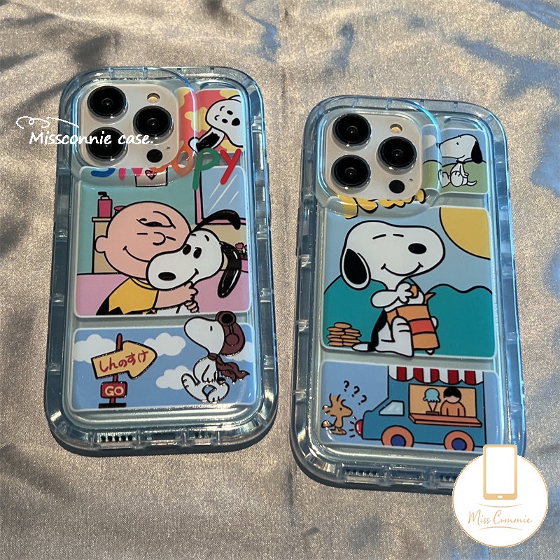 IPHONE Casing Ponsel Airbag Shockproof Bening Kompatibel Untuk Iphone11 14 13 12 Pro MAX XR 78 6 6S Plus X XS MAX Kartun Lucu Snoopy Transparan Lembut TPU Back Cover