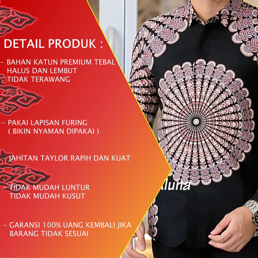 Batik Pria Lengan Panjang Slimfit Atasan Batik Premium Pria Cowok Batik Pekalongan Kekinian Original Modern Seragam Kantor Jumbo SBA 04