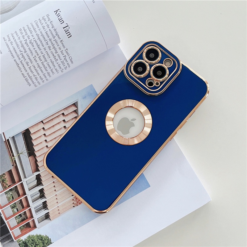 IPHONE Luxury Logo Hole Soft Silicone Electroplated Phone Cases Case Untuk Iphone14 11 12 13 Pro Max XS X XR 78 Plus Mini Berongga Keluar Silikon Cases Cover