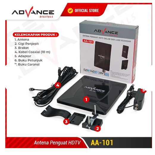 Advance AA-101 Antena Indoor Outdoor Digital Analog Dalam DVB-T2 dan Luar Ruangan Cocok Untuk STB dan Tv Tahan Hujan dan Panas