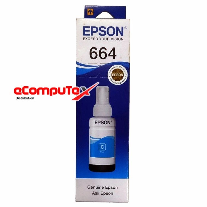 TINTA EPSON 664 CYAN T664 BIRU ORIGINAL RESMI FOR L100 L210 L300 L1300