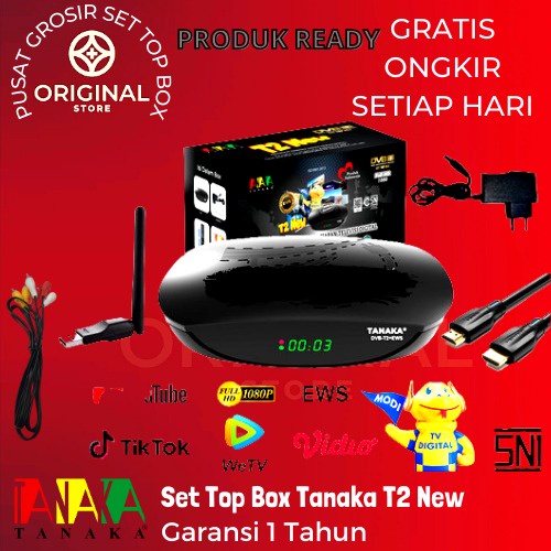 SET TOP BOX STB TANAKA DVB T2 SIARAN DIGITAL SUPORT DOUNGLE WIFI VERSI TERBARU