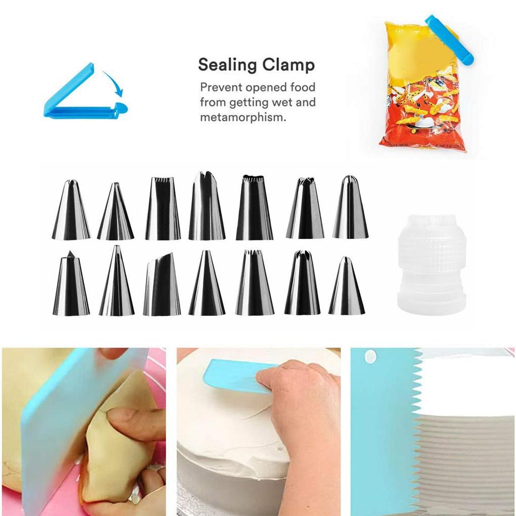 20pcs/set Frosting Kit Dekorasi Kue Icing Bag Scraper Food Tong Icing Nozzle Set Alat Baking