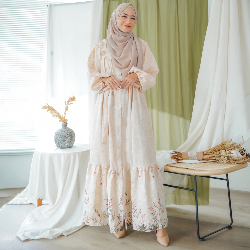 SYAFA RUFFLE Dress Wanita Muslim Ala Korea Bahan Crincle Busui Friendly