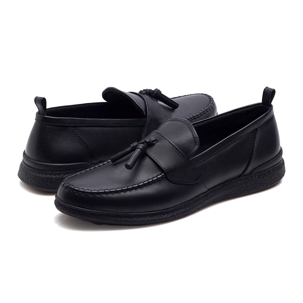 VASCO BLACK ORIGINAL x KENZIOS Sepatu Loafers Hitam Kulit Sapi Asli Pria Slip On Semi Formal Kerja Kantor Slop Pesta Wedding Kondangan Nikah Selop Kantoran Casual Penny Loafer Genuine Leather Footwear Big Size Jumbo Ukuran Besar 44 Keren Terbaru Kekinian