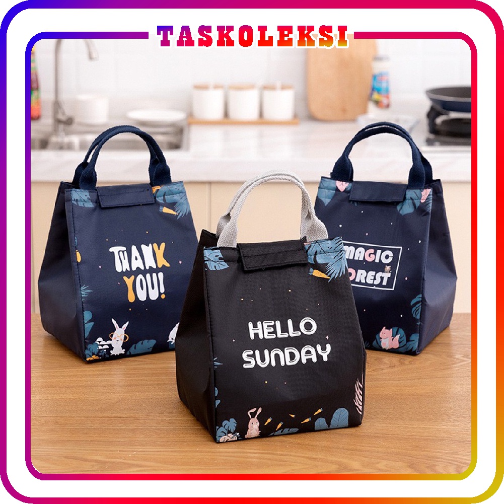 ☛TK☚ Tas Cooler Bag Tema Gelap Ukuran BESAR / Tas Bekal / Tas Kantong Asi / Canvas Lunch Bag R836