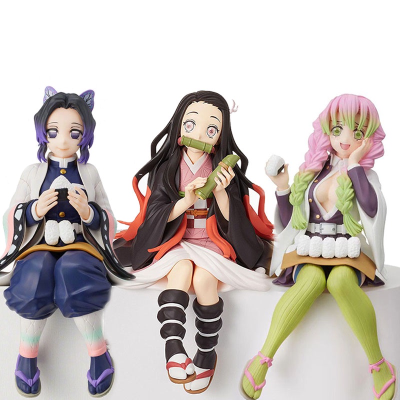 Mainan Action Figure Anime Demon Slayer Nezuko Tanjirou Shinobu Zenitsu Hashibira Inosuke Eat Rice Ball Kimetsu No Yaiba Bahan PVC