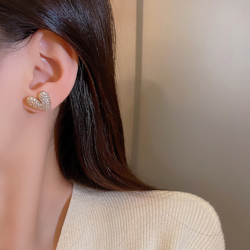 Kualitas Tinggi925Jarum Perak925 Gaya Baru Indah Penuh Berlian Anting Hati Perempuan Perhiasan Halus