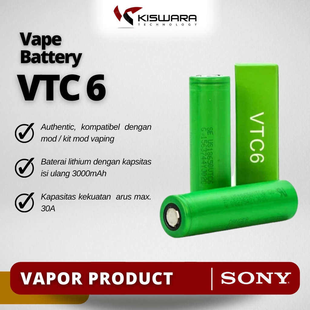 Battery SONY VTC6 30A 3000mAh [Authentic] KiswaraBandung