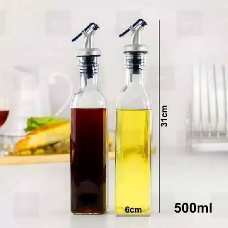 BOTOL MINYAK KACA 500ML / BOTOL KECAP CUKA BUMBU DAPUR TUTUP OTOMATIS