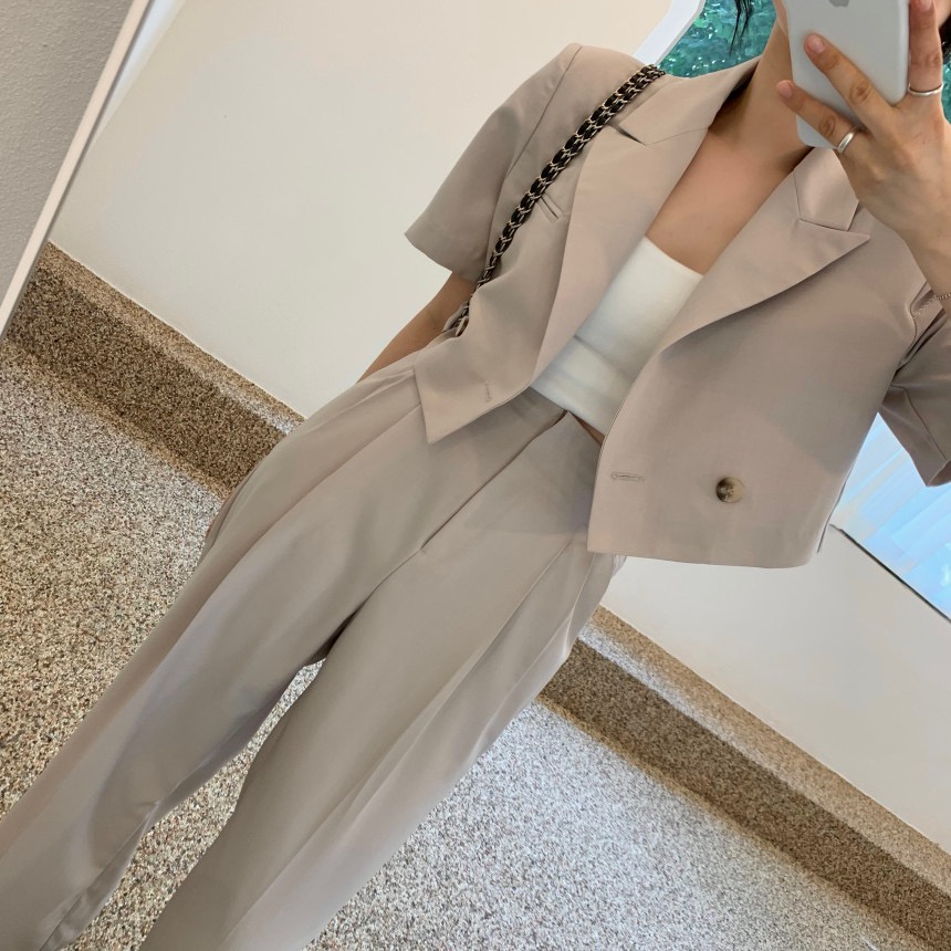 XIAOZHAINV Korean Style Blazer Crop Top+High Waist Straight Casual Suit Pants HW0717