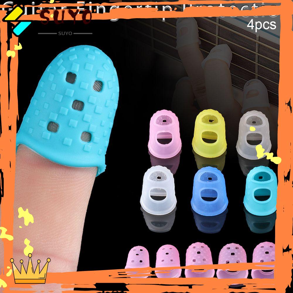 Suyo 4pcs/set Pelindung Jari 6warna Fingertall Silikon Non-slip Untuk Ukulele
