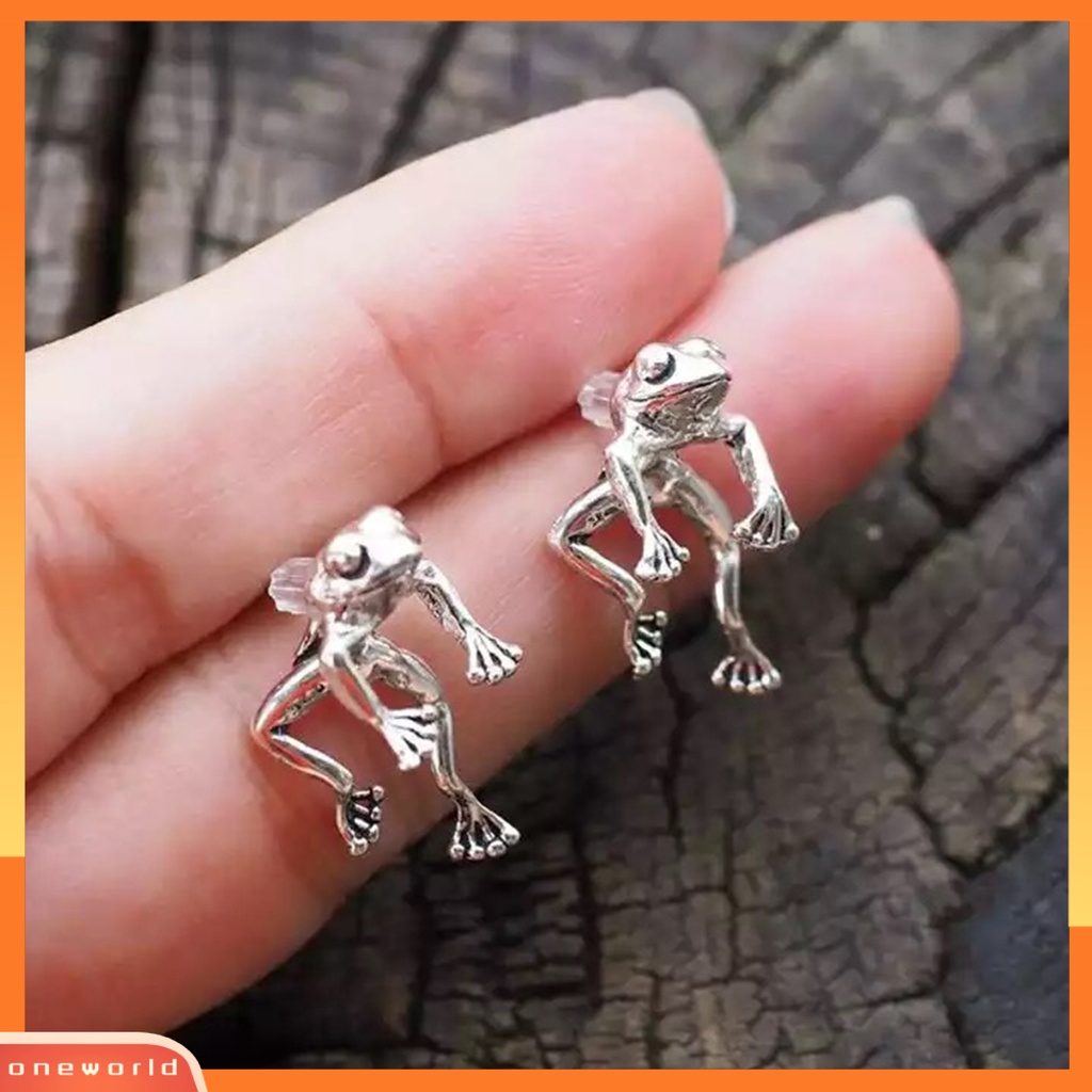 [WONE] 1pasang Gaya Etnik Kerajinan Tangan Halus Bahan Alloy Lucu Bentuk Kodok Tindik Ear Studs Earrings Untuk Pesta