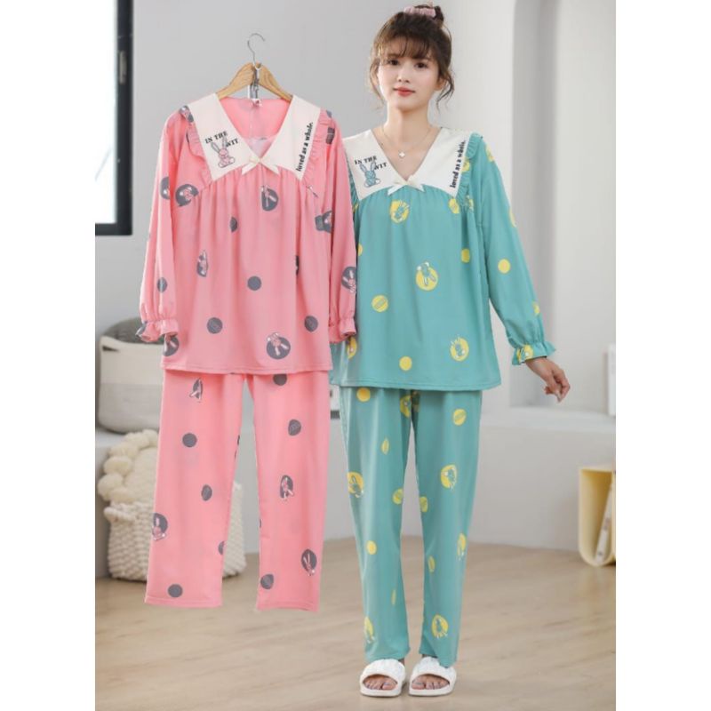 BAJU TIDUR WANITA STELAN PANJANG IMPORT KERAH