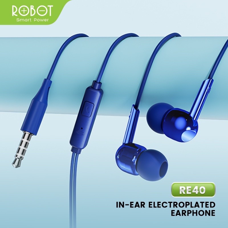 Robot Headset RE40 Headset Wired Earphone Full Electroplated Original - Garansi 1 Tahun