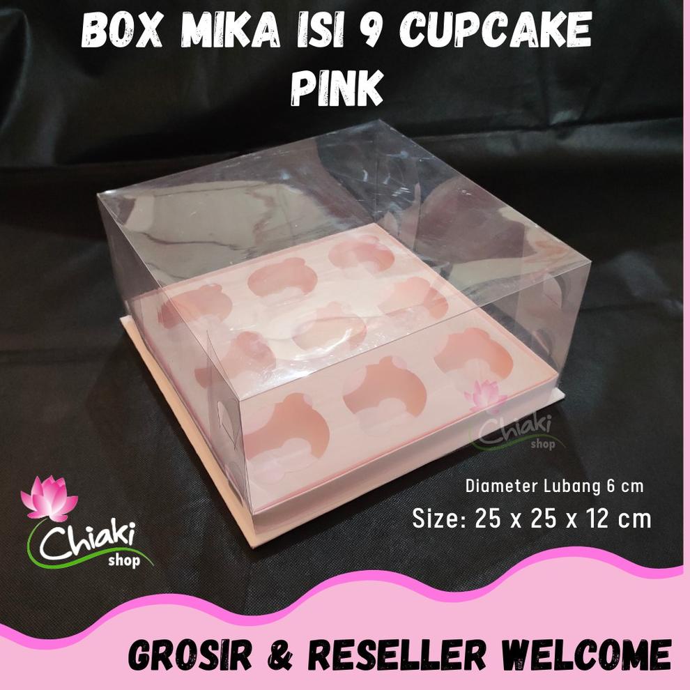 

(L-S3S(☎) Box Mika PINK Uk 25 x 25 x T. 12 cm Cupcake isi 9 Cake Pudding Tart Dus Emas Karton Tebal CHIAKI kekinian