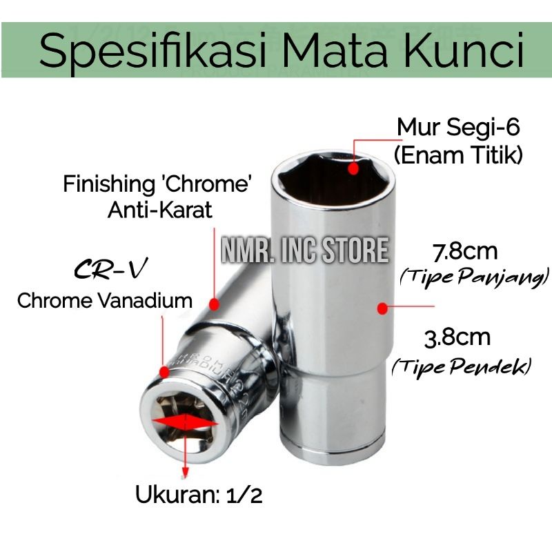 Mata Kunci Shock Impact Silver Socket 1/2 Deep Wall Panjang, Sok, Sock.