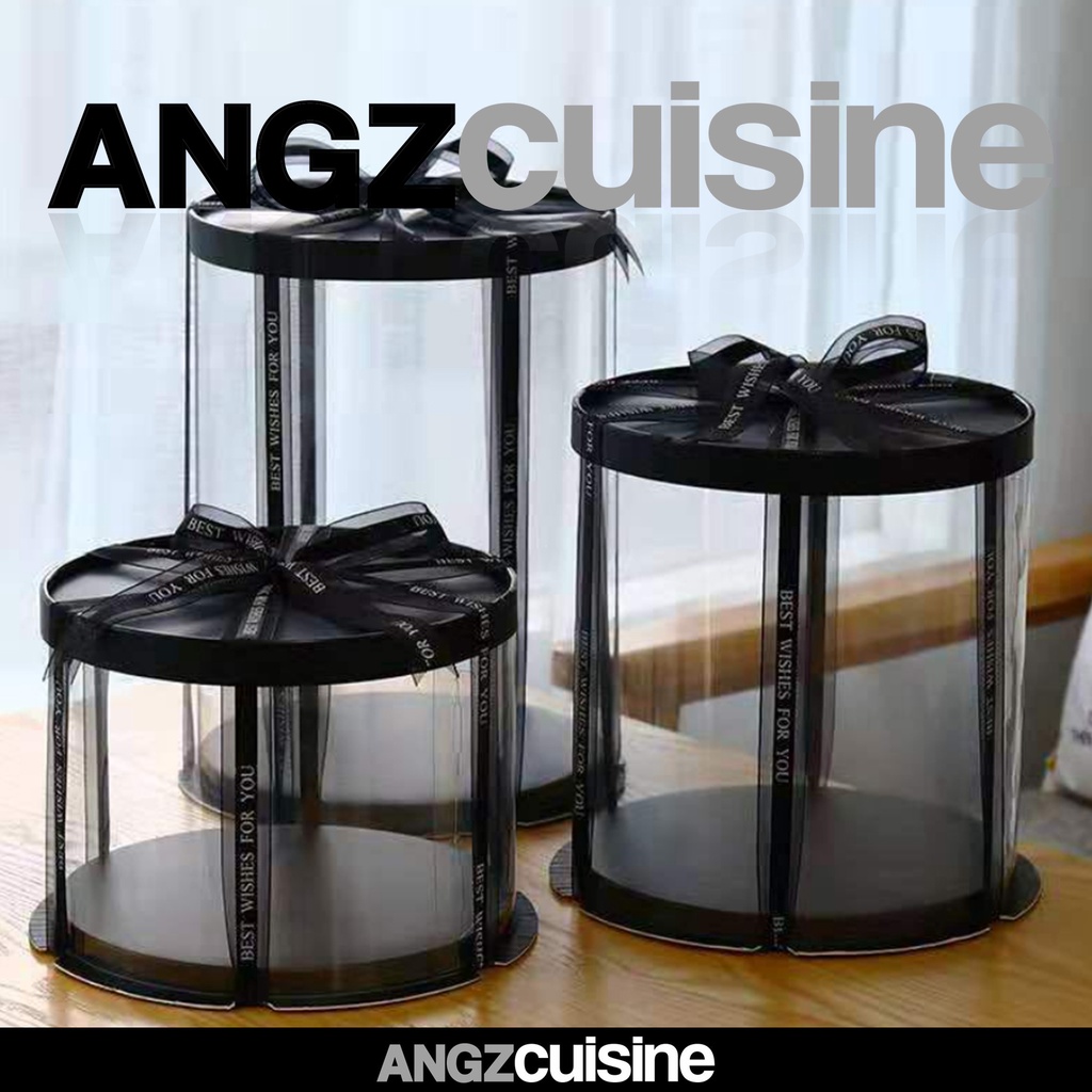 

ANGZCUISINE Transparent Cake Box Round 23x23x16cm Black