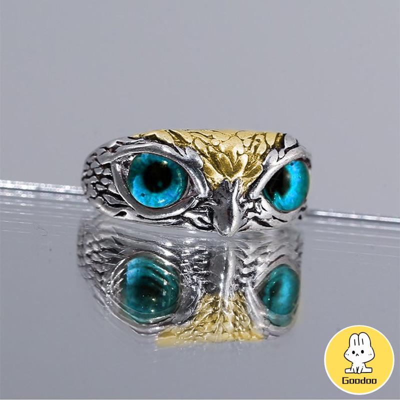 Cincin Retro Mata Burung Hantu Kepribadian Warna Aksesoris Cincin yang Dapat Disesuaikan -Doo