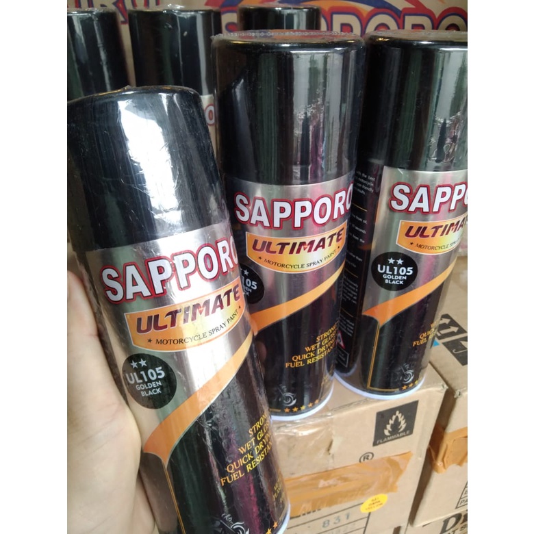 cat spray pilok pilox cat semprot sapporo ultimate saporo UL105 golden black hitam kemasan hitam kerlip emas gold ul 105 400ml