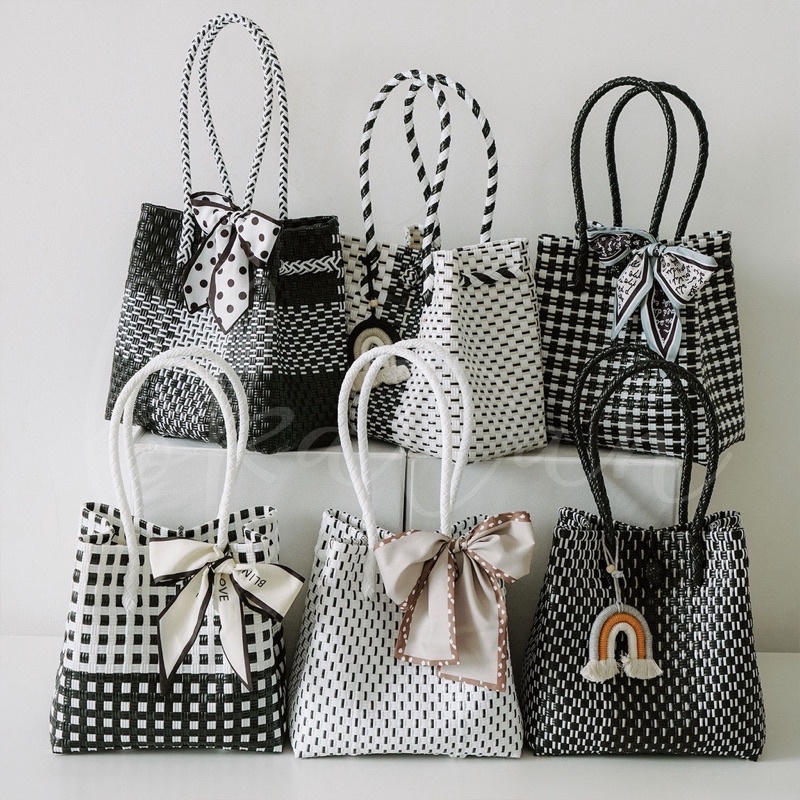 (TANPA ACCESORIES) MONOCHROME SERIES Tas Jali Tas Jaly Tas Anyaman Plastik Premium