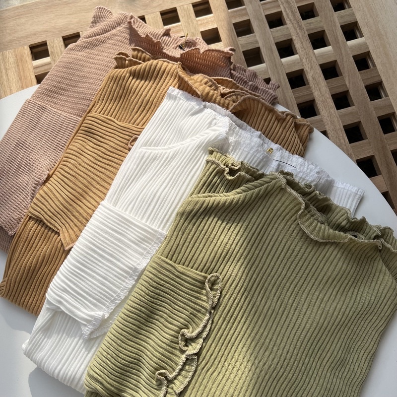 ZASKIYA - Inner Ruffle Turtleneck / Turtleneck Kriwil Lengan Panjang | Swetear Kriwil /Turtleneck Kaos Kerah Tinggi RIB TEBAL Premium