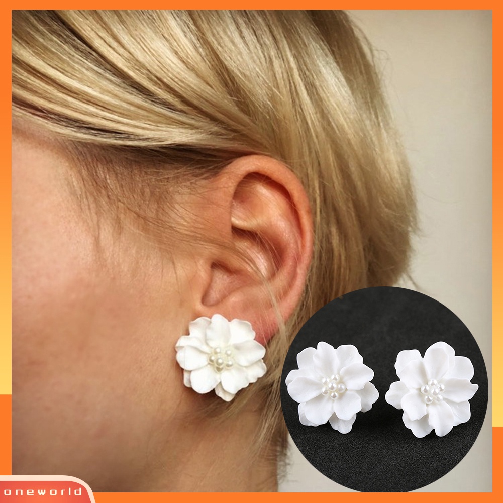 OW@ Elegant Resin Flowers Faux Pearls Women Earrings Ear Studs Dating Party Jewelry