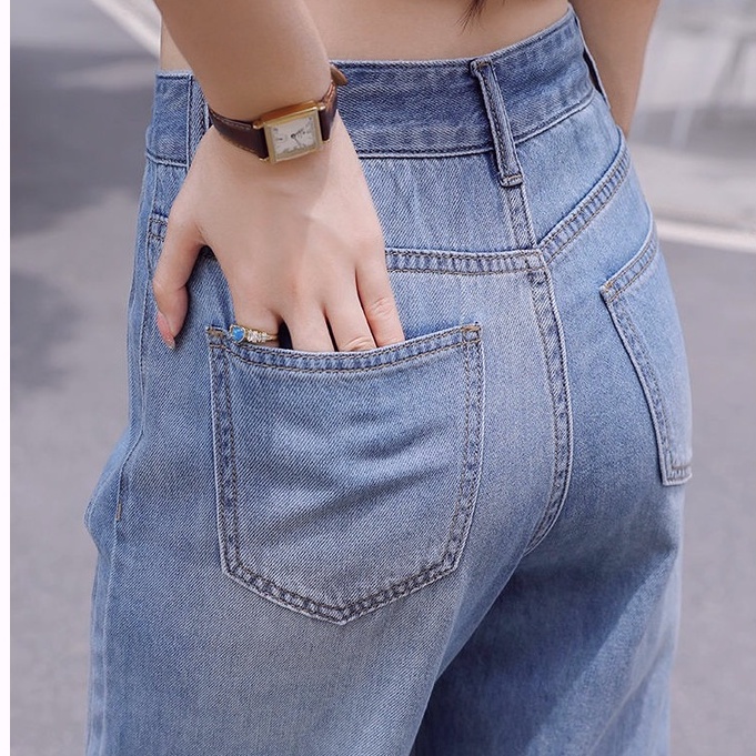 celana jeans kulot sobek boyfriend jeans celana jeans high waist wanita celana panjang kekinian dewasa ripped denim ootd tebaru