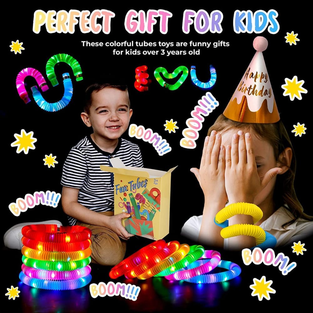 Mainan Anak Viral Light Up Pop Pipes Mainan Lampu Stick Pipa Selang Fidget Toy Selang Pipa Light Rainbow Full Colour Mudah di Bentuk